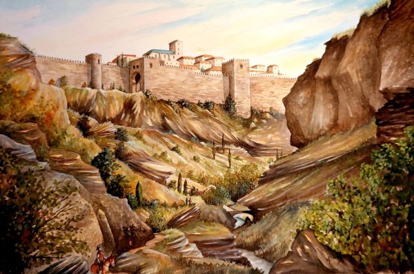 The walls of Alhama de Granada from The Tajos and Rio Alhama. C 17th century.